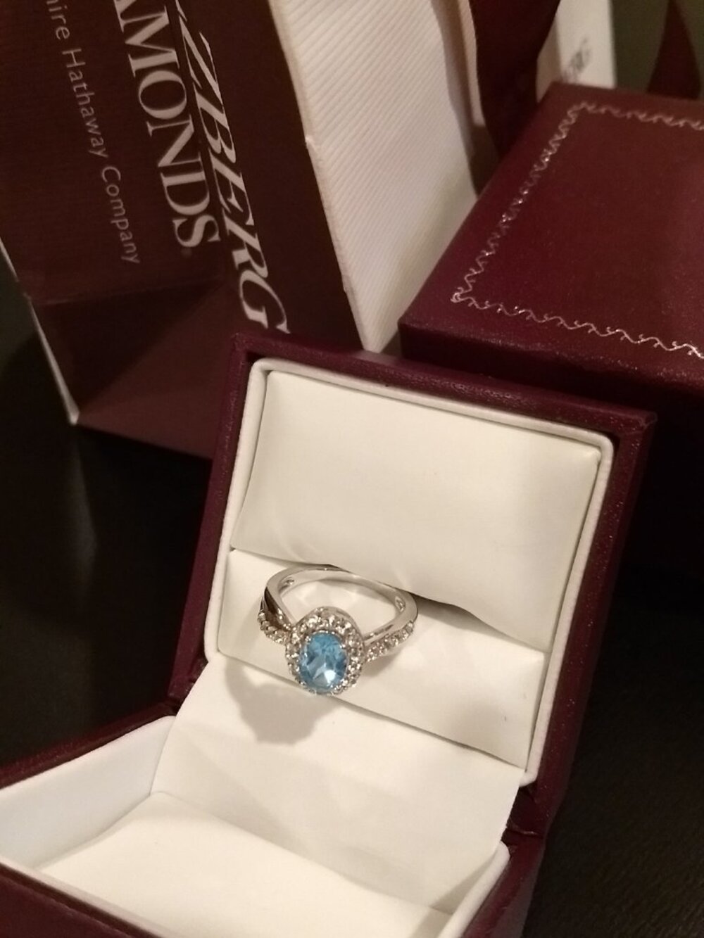 NIB Helzberg Diamonds Blue Topaz & White Sapphire Ring
